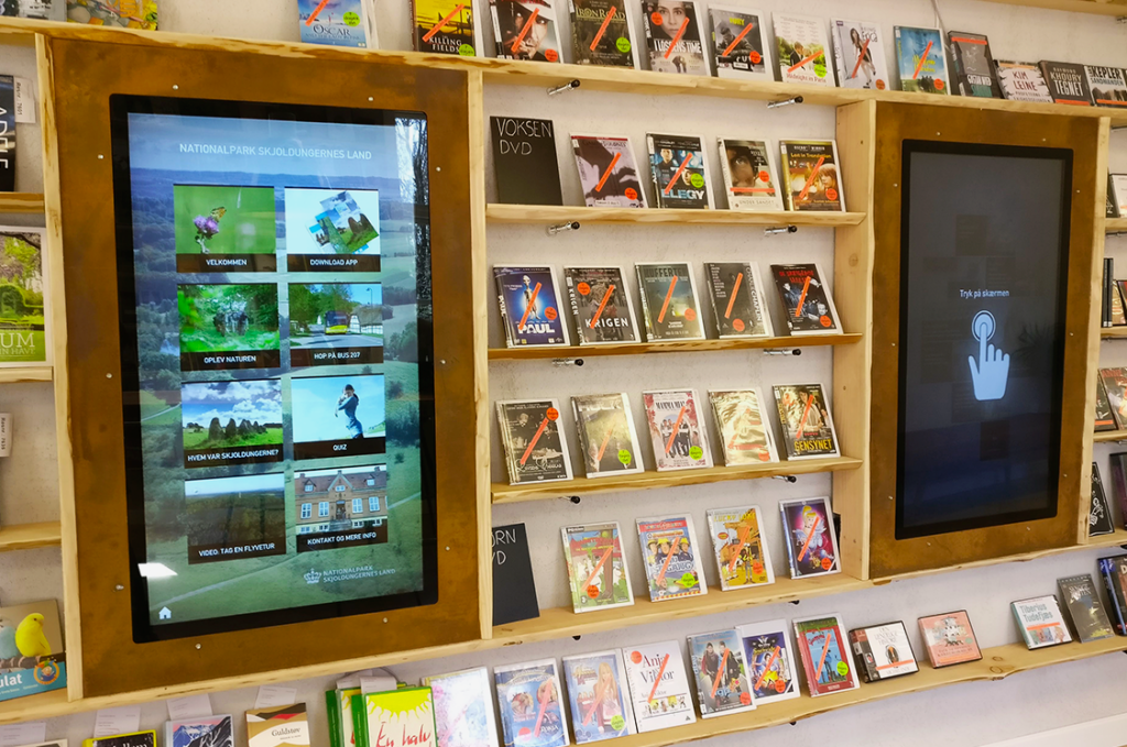 De digitale skærme på Lejre Bibliotek